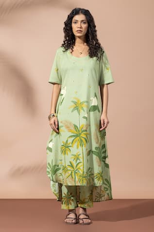 Thee Modern Roots Forest Moss Green Kurta Set 