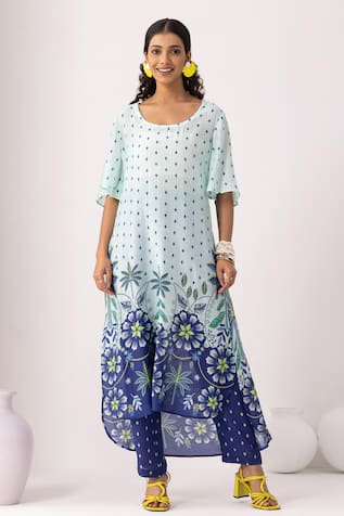 Thee Modern Roots Sky Blue Printed Kurta Set 