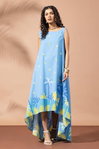 Thee Modern Roots Berry Blue Flared Midi Dress 