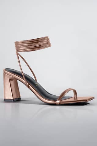 Rose Gold Metallic Wrap-Around Block Heels 