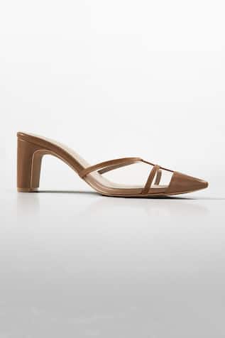 Tan Brown Pointed Toe Block Heels 