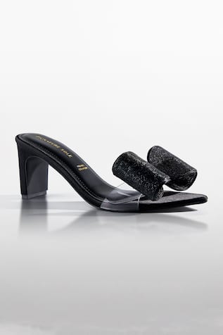 Noir Loop Black Crystal Bow Heels 