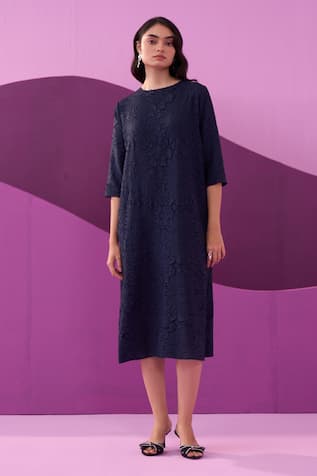 Pleats by Aruni Campania Blue Midi Dress 
