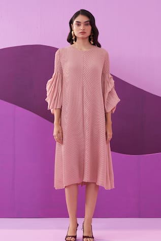 Pleats by Aruni Pleated Pink Midi Dress 