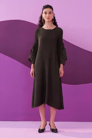 Pleats by Aruni Military Green Amelia Midi Dress 