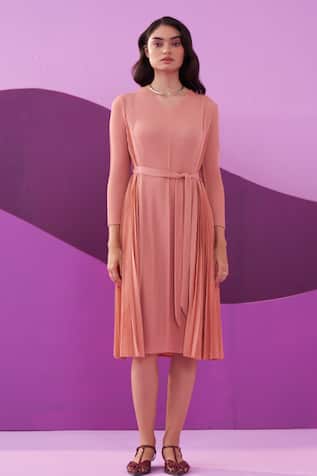 Pleats by Aruni Pleated Midi Dress with Belt 