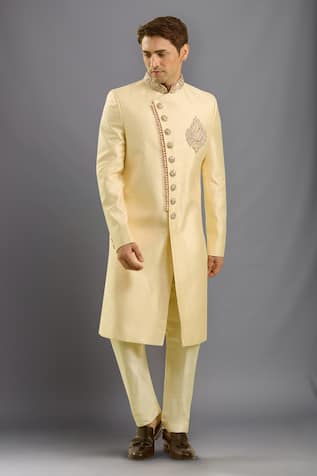 Gold Jacquard Banarasi Silk Sherwani Set 