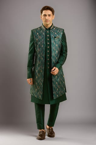 Arihant Rai Sinha Green Embroidered 3 Piece Jacket Set 