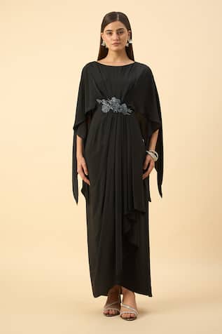 Aakaar Black Draped Maxi Dress 