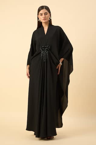 Aakaar Black Moss Crepe Kaftan & Pant Set 