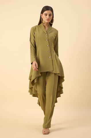 Aakaar Green Moss Crepe Tunic & Pant Set 