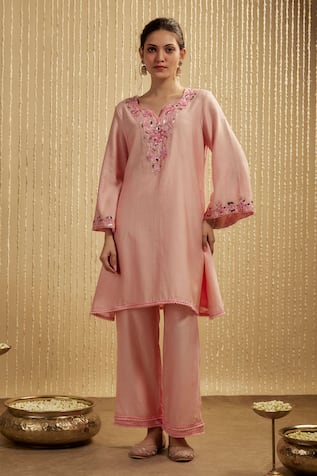Mehak Murpana Baby Pink Silk Chanderi Kurta Set 