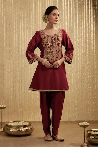 Mehak Murpana Designer Red Silk Chanderi Kurta Set 