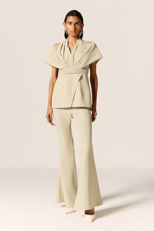 Manika Nanda Beige Off Shoulder Cord Set 
