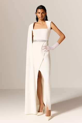 Manika Nanda Ivory Cape Gown with Belt 