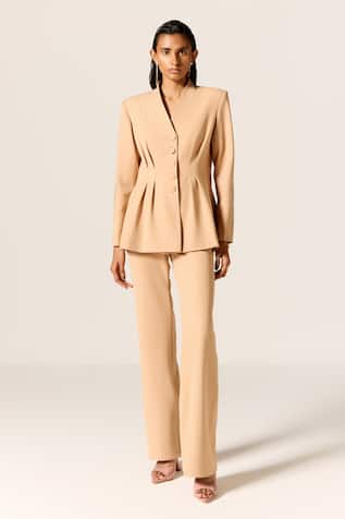 Manika Nanda Beige Peplum Blazer & Pant Set 