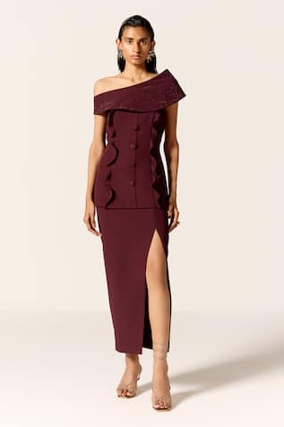 Manika Nanda Maroon Lynx Skirt Set 