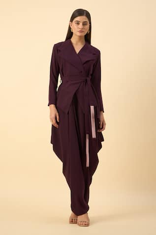 Aakaar Purple Moss Crepe Blazer Dhoti Set 