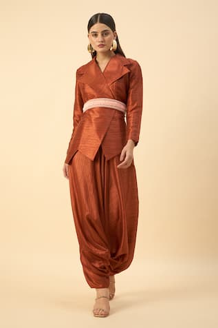 Aakaar Copper Brown Matka Silk Dhoti Set 