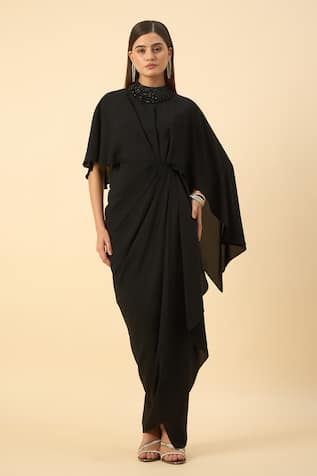 Aakaar Black Draped Maxi Dress 