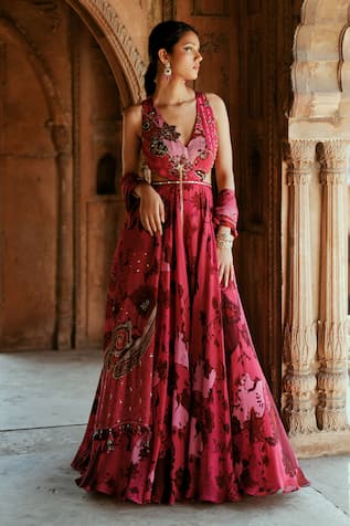 Isha Gupta Tayal Printed Pink Anarkali Set 