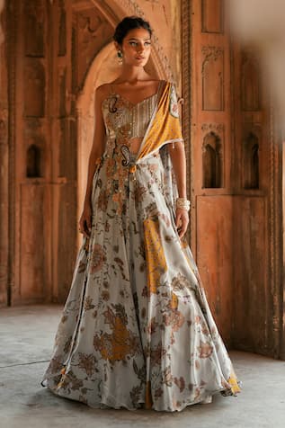 Isha Gupta Tayal Printed Organza Fusion Lehenga Set 