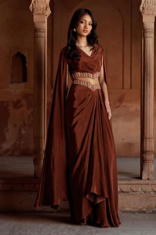 Isha Gupta Tayal Brown Crepe Printed Kurta Set 