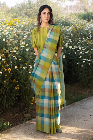 Surmaye Entwined Checkered Handloom Saree 