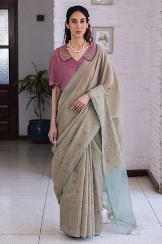 Surmaye Earthen Bloom Jamdani Saree 