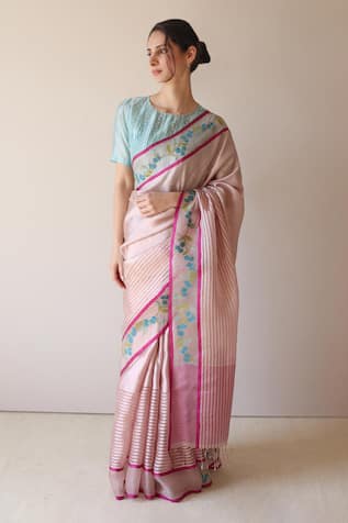 Surmaye Pastel Pink Jamdani Saree 
