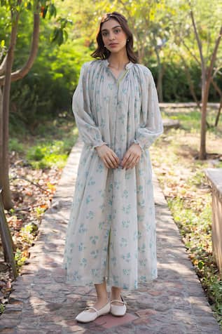 Surmaye Wildflower Kiss Beige Midi Dress 