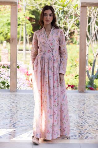Surmaye Woodsong Pink Handloom Maxi Dress 