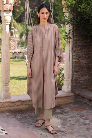 Surmaye Striped Clay Kurta Set 