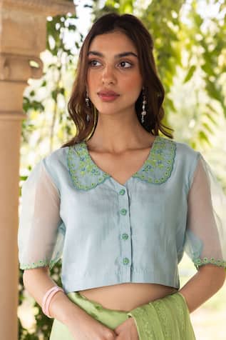 Surmaye Embroidered Powder Blue Saree Blouse 