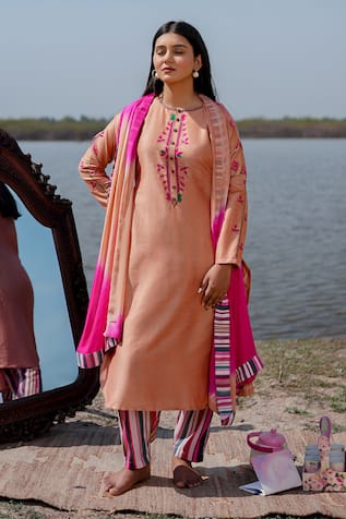 The Home Affair Peach Jaam Cotton Kurta Set 