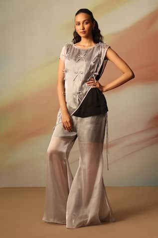Vanshika Agarwal Label Black & Silver Satin Georgette Pant Set 