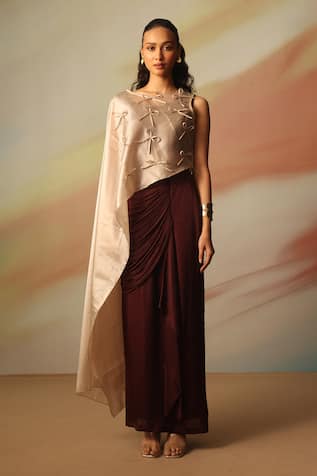 Vanshika Agarwal Label Brown Satin Georgette Skirt Set 