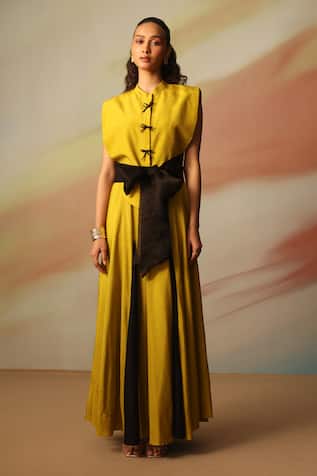 Vanshika Agarwal Label Green Silk Organza Maxi Dress & Jacket Set 