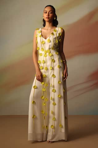 Vanshika Agarwal Label White Georgette Pixie Jumpsuit 
