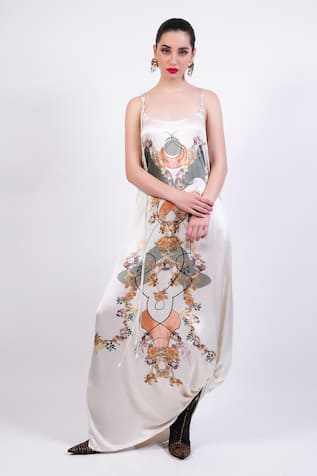 AK-OK Multi Color Satin Maxi Dress 