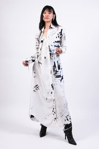 AK-OK Black & White Abstract Print Shirt Dress 