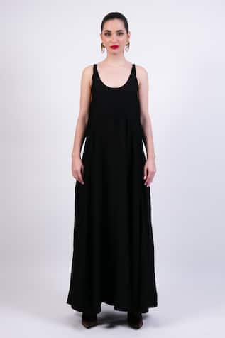 AK-OK Black Silk Maxi Dress 