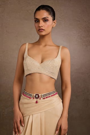 Tarun Tahiliani Pink Metal Broach Belt 
