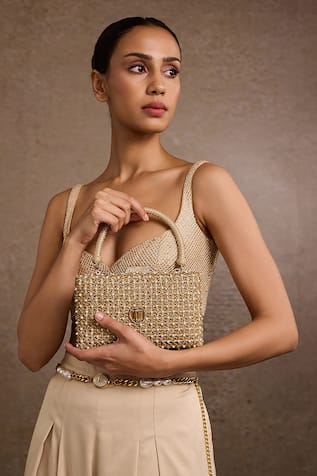 Tarun Tahiliani Gold Jaal Embroidered Clutch 