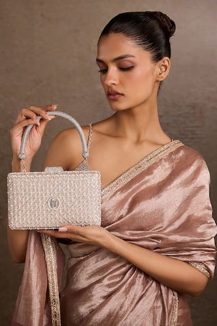 Tarun Tahiliani Silver Jaal Embroidered Clutch 