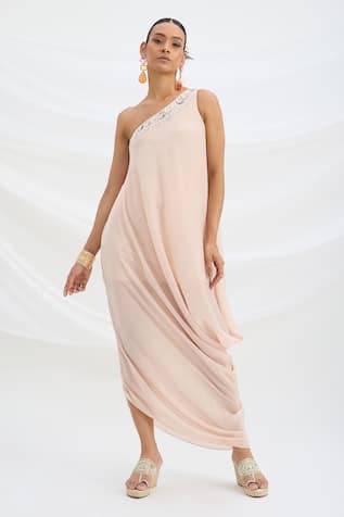 Mirroir Light Pink Draped Maxi Dress 