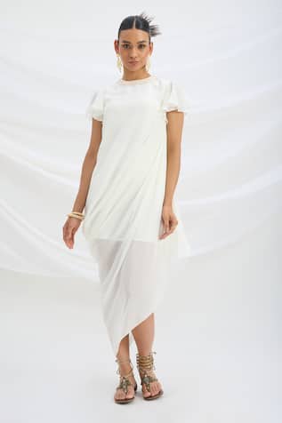 Mirroir Off White Draped Dress 