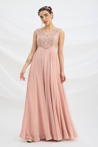 Mirroir Peach Pink Embroidered Maxi Dress 