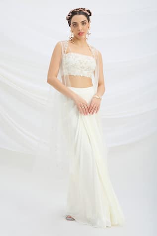 Mirroir Off White Jacket & Draped Skirt Set 