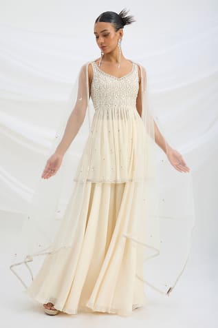 Mirroir Beige Embroidered Kurta Set With Dupatta 